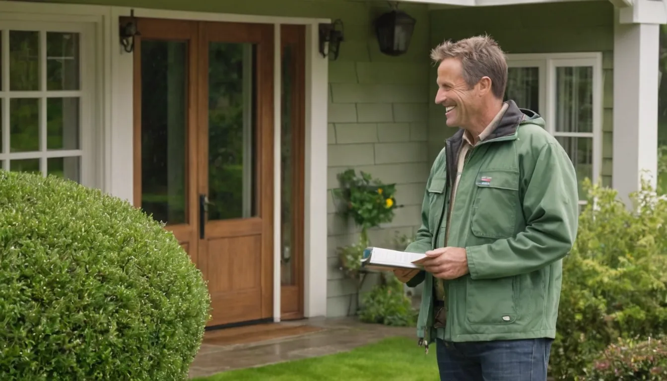A friendly provider talking with a homeowner at the front door in Hubbard